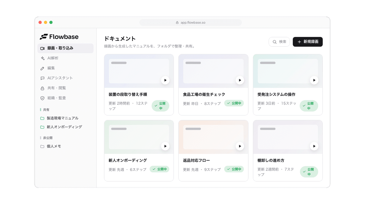 フォルダで一覧管理